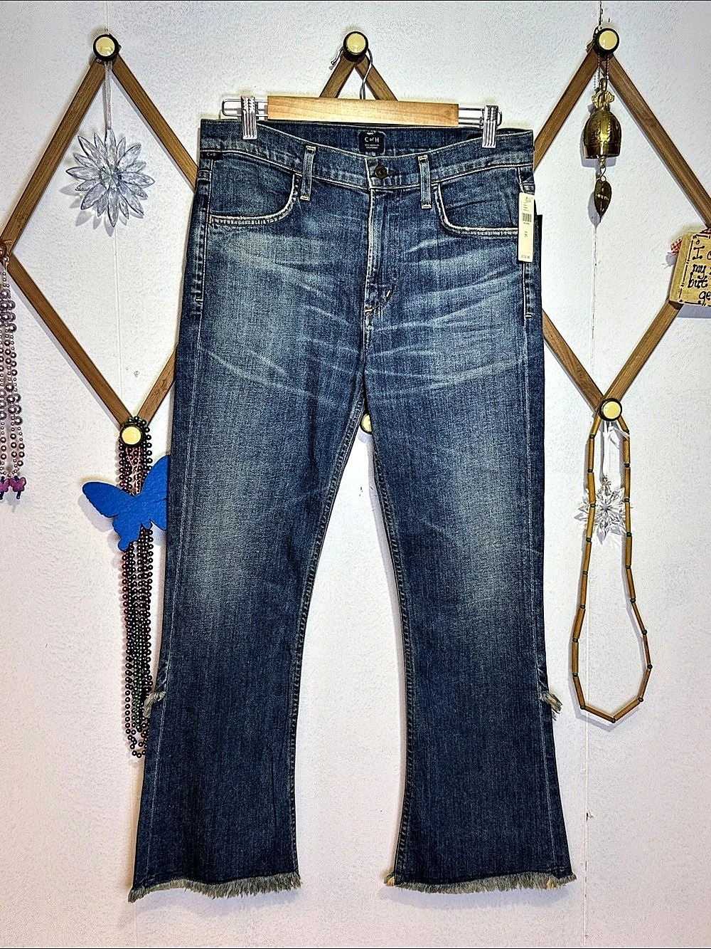 Citizens of Humanity Drew Fray High Rise Crop Flare Jeans in Blue Waist 29